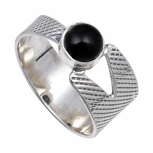 SILVERNROCK Schwarzer Onyx Edelstein 925 Sterling Silber Bandring Herren- und Damenbandring Alle Größen Geschenkartikel Handgefertigter Schmuck ERG-116M_69 (22.0)
