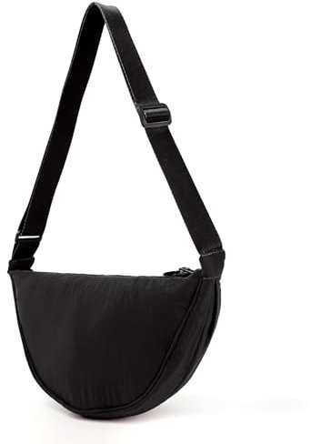 TAN.TOMI Halbmond Crossbody Schultertasche, Monochrome Damen Lässige Halbmond Bag Leichte Moon Bag Unisex Crossbody Bag mit Verstellbarem Schultergurt(Schwarz)