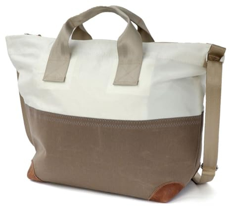 Schultertasche Suutje, Weiss Taupe Grau, Persenning, recyceltes Segel