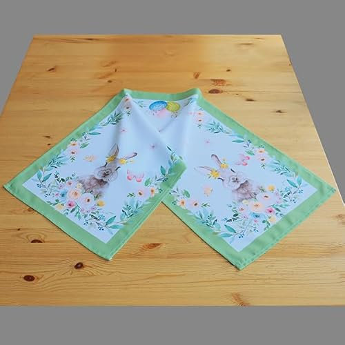 KAMACA Tischläufer Frühling Ostern Blumen Hasen Dekor Osterhasen Ostereier Bunt Waschbar Küche Esstisch Tisch Dekoration (40x140cm Hasen und Bunte Eier)