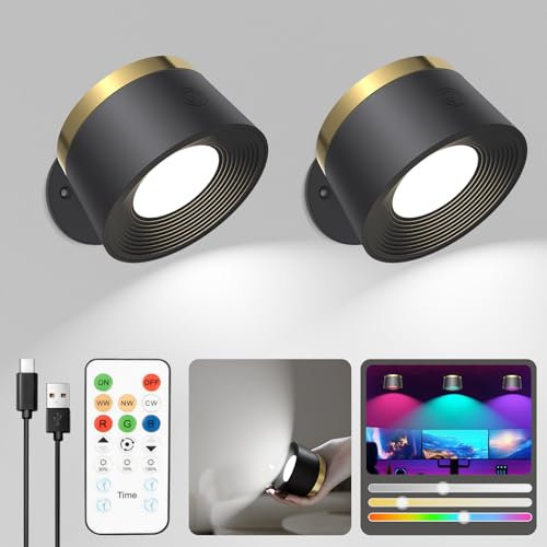 Speclux Led Wandleuchte Kabellos 2 Stück, Wandlampe Akku Innen Fernbedienungen, 3 Helligkeitsstufen & 13 RGB, 360° Drehbarer Magnetismus Wandleuchte, für Wohnzimmer Schlafzimmer Treppenhaus Korridor