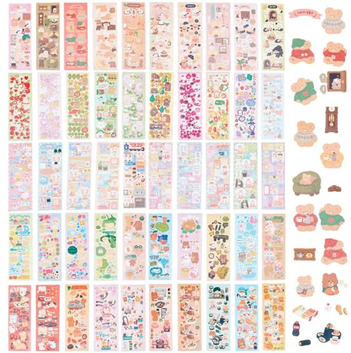 NICENEEDED 50 Blatt Niedliche Tier-Kpop-Fotokarten-Dekorative Aufkleber, Kaninchen Schaf Bär Koreanische Aufkleber, Dekorative Scrapbooking-Aufkleber