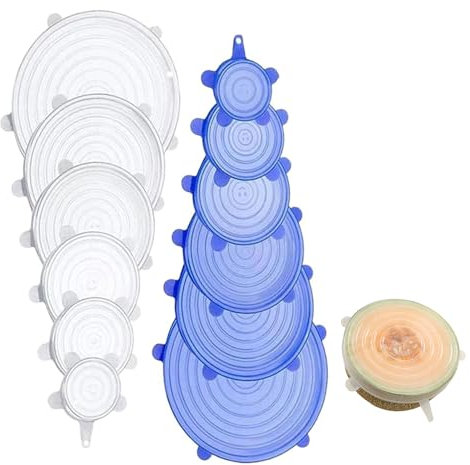 Silikon Stretch Deckel Set,Dehnbare Silikondeckel,Silicone Stretch Deckel,Silicone Food Covers,BPA Free and Expandable to Fit Various Shape of Containers,Ausziehbarer Deckel aus Silikon,12 Stück