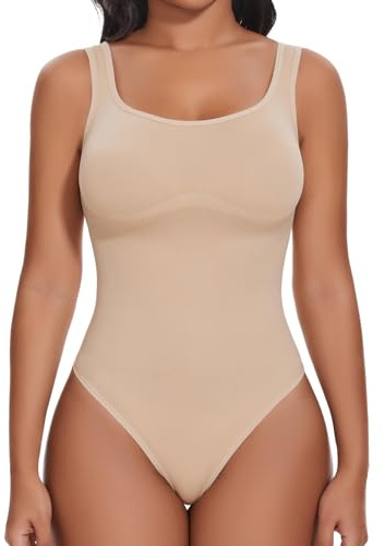 Joyshaper Shapewear Tank Bodysuit for Women Tummy Control Body Shaper Thong Bodysuits Square Neck Shaping Top Beige 2XL