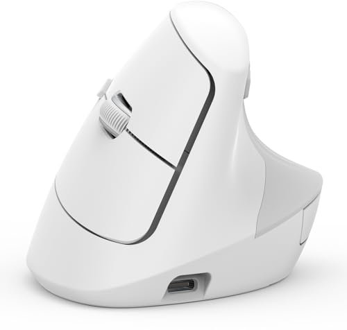ASHU Souris Verticale sans Fil, Ergonomique, Rechargeable, (USB-A & USB-C), 4 DPI réglables, Souris Silencieuse pour Ordinateur Portable, Tablette, PC, Compatible Mac/Windows/Andriod- Blanc