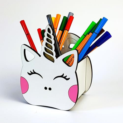 Craft Maestro Süßer Einhorn Förmiger Buntstiftständer/Stiftehalter für Kinderzimmer - Holz Organizer Mädchen/Jungen Geschenk