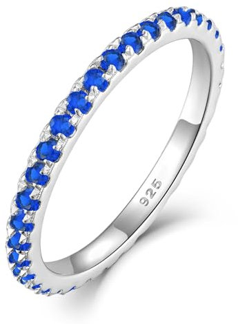 YL Stapelbare Ringe 925 Sterling Silber Saphir Geburtsstein Ring Eternity Ewigkeitring Schmuck Geschenke für Damen Mutter Freundin,Größe60