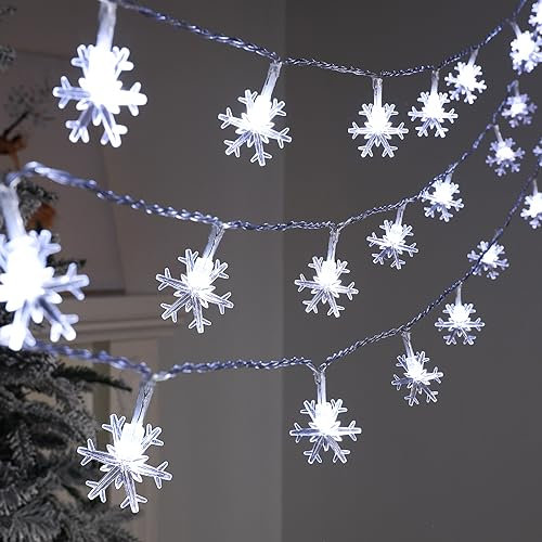 BLOOMWIN Solar Lichterkette Aussen Weihnachten - 6,5m 30 LED Solar Weihnachtsbeleuchtung Außen, Wetterfest Schneeflocken Lichterkette Außen, Solarleuchten Weihnachtsdeko Outdoor, Kaltweiß