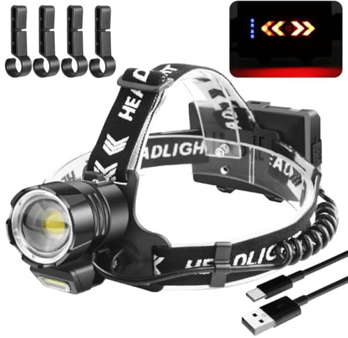 NAKCNM Stirnlampe LED Wiederaufladbar, 15000 Lumen Superhell Kopflampe mit COB Licht, 3 Lichtmodi, Einstellbarer Fokus, Tragbare Ladefunktion, IP68 Wasserdicht Stirnleuchte Kopfleuchte