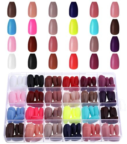 Dimeho 576 Pcs Press On Nails Short Oval Fake Nails Set Small Round Press on Nails Glossy Color Reusable Nail Kit Fit Perfectly for Beginners Women Girls Hands 11 Sizes