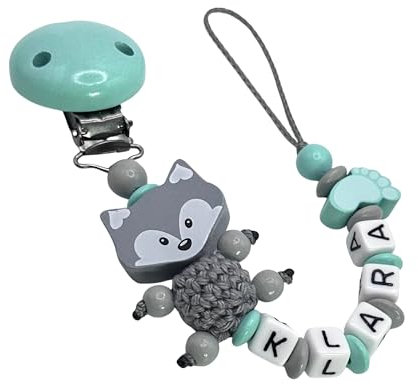 AVH Enterprise Schnullerband mit Namen für Mädchen & Jungen personalisierte Baby Geschenke (Fuchs Mint)