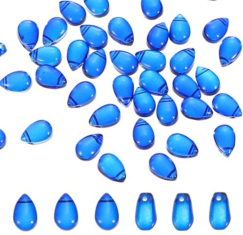 PATIKIL Tropfen Kristall Tschechische Glas Perlen 50Stk Böhmen Kristall Perlen Vielseitig Klar Regentropfen Kristall Perlen für Mosaike Basteln Schmuck Herstellen Hell Blau 6x9mm