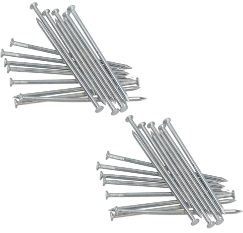 3mm x 100mm Round Headed Wire Nails for Concrete Brick Wood 32pc Zinc Plated