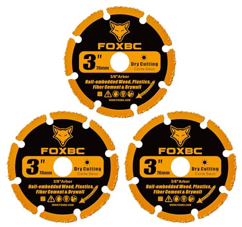 FOXBC 3 Inch Cut Off Wheels, Carbide Grit Multi Material Cut Off Disc for Woods, Plastics, Fiber Cement or Drywall with 3/8 Arbor - 3 Pack