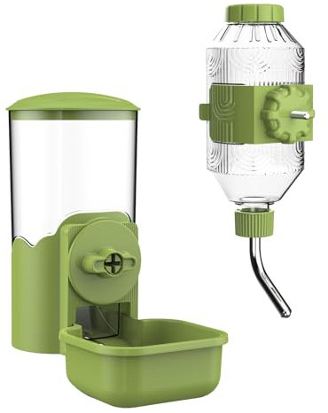 Automatic Pet Food Water Dispenser, Auto Gravity Pet Feeder Water Bottle Set for Cage, Feeding Station for Puppy Kitten Rabbit Guinea Pigs Chinchilla Ferret Hedgehog (Green)