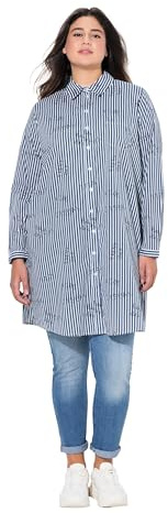 Ulla Popken dam Longbluse, Streifen, Schriftmuster, Hemdkragen, Langarm Blusar