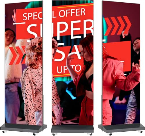 YCKJNB 80 LED Poster P1.86, Faltbares & Nahtloses Display mit GOB-Schutz, Digitaler Kundenstopper für Messen, CMS/WiFi/HDMI, Schwarz, 2er-Pack
