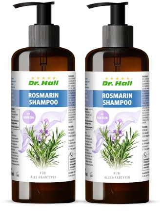 Dr. Hall Rosmarin Shampoo mit Koffein - pflegendes Naturshampoo für mehr Volumen & Fülle, geeignet für alle Haartypen, 2 x 250ml
