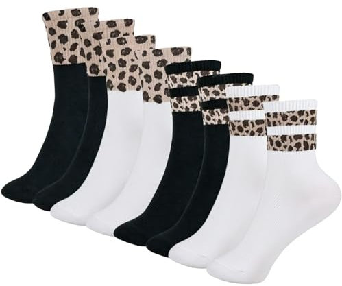 KEYRI 4 Paar Leoparden Muster Socken Damen, Tennis Socken Crew Sockens Sportsocken Atmungsaktiver Sneaker Sockens für Herren Sport Tennis