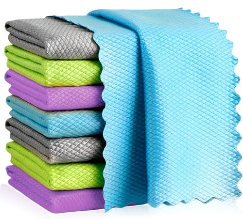 Microfibre Cleaning Cloth 8 Pack, Multi-Purpose Fish Scale Cleaning cloth,Nanoscale Cloth Polishing Cloth, Lint Free Streak-Free Glass Window Cleaning Cloths for Kitchen Dishes and Wine Glass,30x30 CM
