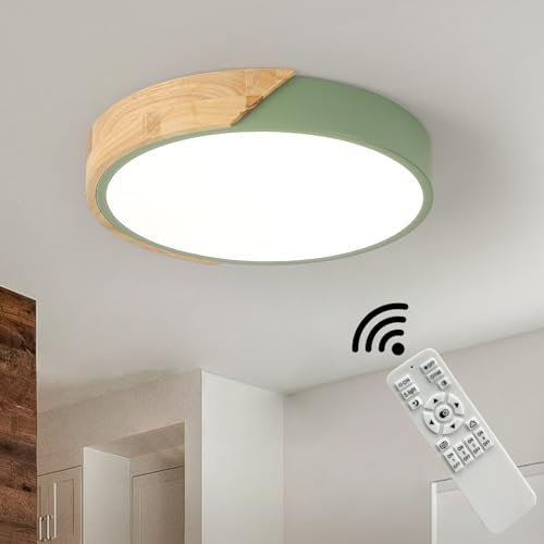 HTsilphelene Deckenlampe Holz, Rustikale Holzoptik Deckenleuchte Holz Mit Modernem Design, Dimmbare lampe holz für Wohnzimmer Schlafzimmer Küche Esszimmer Flur (Grün,40CM)
