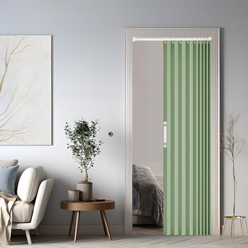 Magnetischer Türvorhang mit Verdunkelung, Faltbarer Raumteiler für Bad/Schlafzimmer/Wohnzimmer, Akkordeon-Design (Green)