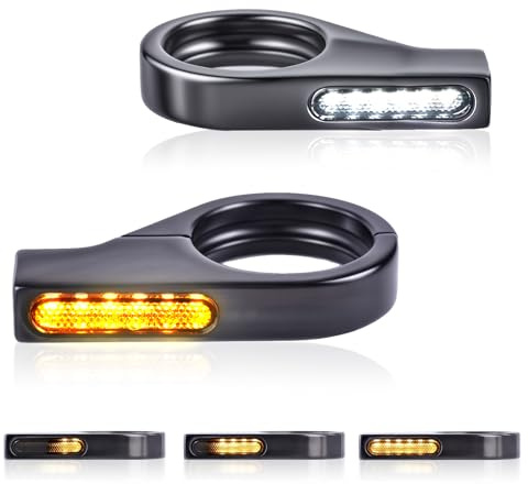 Motorcycle LED Turn Signals Flowing Running Lights for 39-41mm Front Fork Mount Universal Sequential Amber Light indicators Compatible with Harley Sportster Dyna Touring Road King 1986-2025