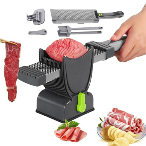 KJHYYPP Meat Slicer for Home, Kitchen Stainless Steel Meat Cleaver Food Slicer with Sharpener, 2 x Cleaning Brushes, Hook,Dishwasher Safe