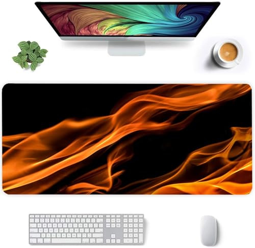 Tapis de Souris Gamer, Tapis de Souris Flammes,avec Base en antidérapant Extended XXL Long Clavier Pad de Table - Améliore la précision et la Vitesse Tapis de Souris - 600 x 300 x 2mm
