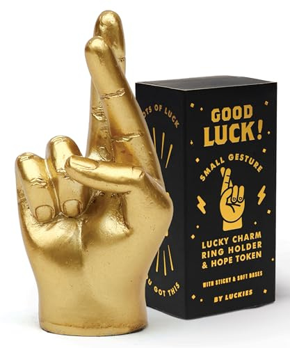 Luckies Golden Fingers Crossed Lucky Charm | Pocket-Sized 3D Gold Good Luck Token Mini Statue & Paperweight | Unique Ring Holder | Desk Accessory & Novelty Gift for Support | Fortune & Friendship