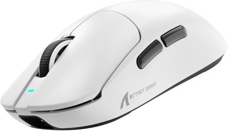 ATTACK SHARK X8PLUS Mouse for Large Hand, 55g Superlight, PixArt PAW3395PRO Gaming Sensor, BT/2.4G Wireless/Wired, 6 Adjustable DPI up to 40000, 500mAh Battery (White)