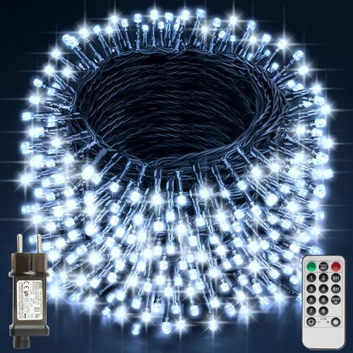 Realky Luces de Navidad, 59.8M 500 LED Luces de Arbol de Navidad, 8 Modos con Función de Memoria y Control Remoto Luz Cadena Ligera para Jardín, Balcón, Interior, Boda, Fiesta - Blanco Frío