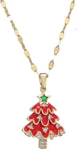 SIXDUTON Weihnachten Halskette für Damen, Halskette mit Kristall Weihnachtsbaum-Anhänger für Weihnachten Party Schmuck Geschenk für Frauen