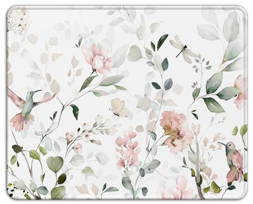 AOKSUNOVA Petit Tapis de Souris avec Motif, Tapis de Souris 21 x 26 cm Fleurs Blanc Rose