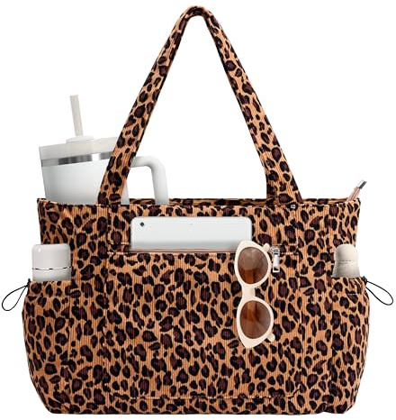 LOTEZAVA Tasche für Damen Cord Tote Bag mit Reißverschluss, große Schultertasche Shopper Handtasche mit Fächern für Reisen, Arbeit und Fitnessstudio