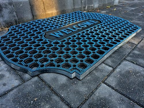 Door Mat 60 x 90 cm 100% Rubber Honeycomb Ring Heavy Duty Rubber Mat Outdoor Entrance Black 60 x 90 x 1.5 cm