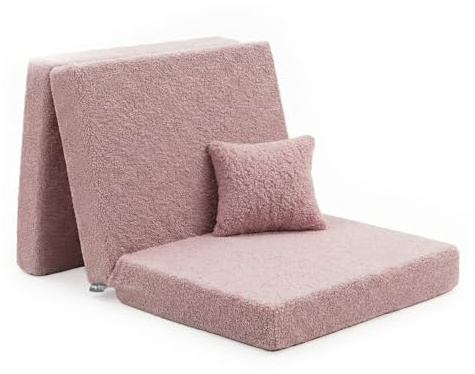 KiddyMoon Kinder Matratzen Mit Kissen, Teddy-Plüsch Aufklappen Aus Schaumstoff Kindermatratze Kinderzimmer Faltmatratze, Rosa,Matratzen Mit Kissen