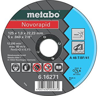 Metabo Novorapid Trennscheibe 125 x 1,0 x 22,23 Inox, TF 41 – 616271000 – Für die Metallbearbeitung – 25 Stück