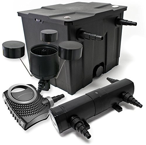 Wiltec Komplettset: CBF-350 Teichfilter bis 12000 L Teichfilteranlage als Durchlauffilter, NEO10000 Teichpumpe 10000l/h 80W, CUV-236 Teichklärer UVC Klärer mit 36W, CSP-250 Schwimmskimmer 2500l/h 45W