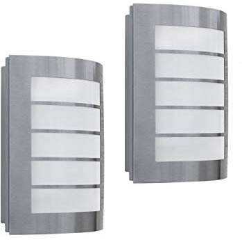 Dezente Edelstahl LED Außenwandleuchte SLIM im 2er Set, IP44, 26,5 x 17,9 cm