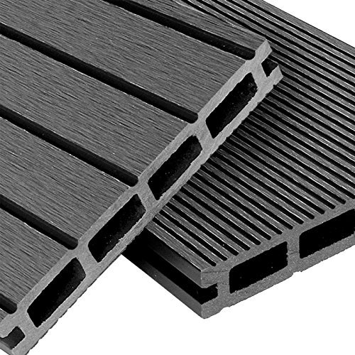 WPC Terrassendielen Basic Line - Komplett-Set hellgrau | 32m² (4m x 8m) Holz-Brett Dielen | Boden-Fliesen + Unterkonstruktion & Clips | Balkon Boden-Belag + rutschfest + witterungsbeständig