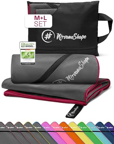 NirvanaShape Mikrofaser Handtuch, Microfaser Handtücher leicht, kompakt als Sauna-Handtuch, Badetuch, Strandtuch, Sporthandtuch, 2er Set L+M 140 x 70 + 120 x 60 cm