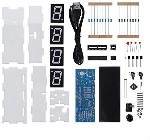 Socobeta Kompakte 4-stellige Digitale LED sprechende Uhr DIY Kit Lichtsteuerung Temperatur Datum Uhrzeit Anzeige Transparentes Gehäuse(rot)