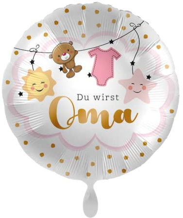 Premioloon 1 Folienballon Baby Du wirst Oma Herz weiß Rosegold ca 45 cm ungefüllt Ballongas geeignet