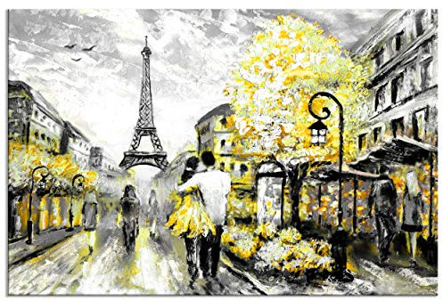 decomonkey - Impression sur Toile Paris 60x40 1 Pièce - Tableau Décoration Appartement Déco Salon Peinture sur Toile Architecture france fulloflove gens paris tendances rue tour eiffel