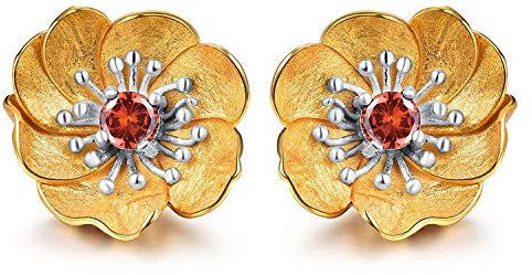 ✦ Geschenke für Frauen ✦Springlight Ohrringe Silber 925 Blühende Anemone Blume Ohrstecker Handmade: Ohrringe Schmuck Damen Jugendweihe Geschenke Mädchen.(Gold- Silver-Red)