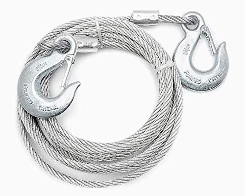Câble métallique galvanisé avec crochets de remorquage aux deux extrémités, câble de treuil robuste pour remorquage ou bûcheron, câble de sécurité non revêtu ; limite de charge de travail 0,9 kg