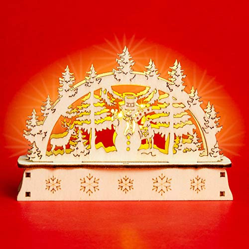 SIKORA LB-MINI Mini Schwibbogen aus Holz mit LED Beleuchtung - Farbe:Motiv Waldszene mit Schneemann