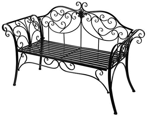 Gartenbank aus geschmiedetem Eisen, zusammenklappbar, Schwarz, 133 x 49 x 90 cm