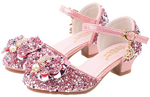 KANDEMY Mädchen Prinzessin Elsa Schuhe mit Absatz Festliche Schuhe Kinder Stöckelschuhe für Geburtstag Mädelsabend Hochzeit Halloween Karneval Fasching Verkleidung als Prinzessinnen Kleid Zubehör